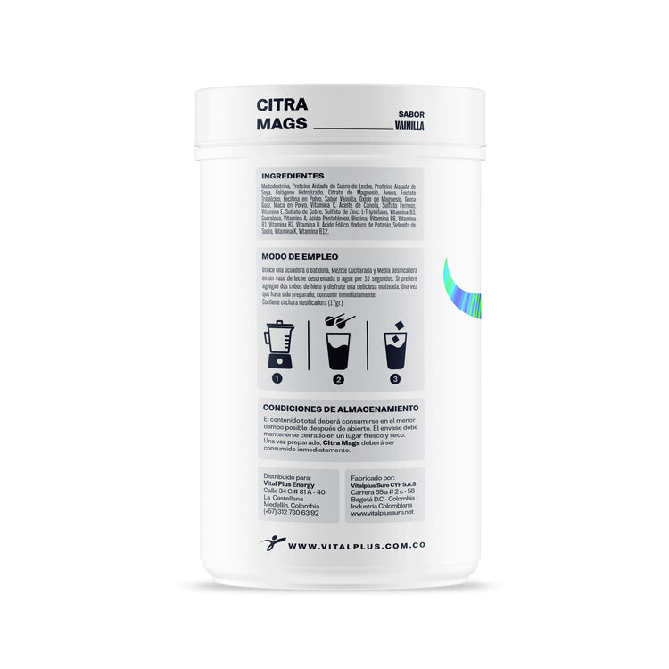 Citra Mags | Malteada con Proteína Aislado de Suero Leche | Proteína Aislada de Soya | Magnesio | Colágeno