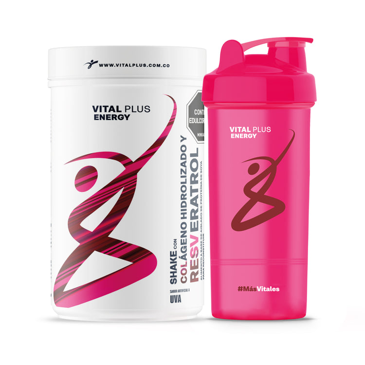 Shaker Termo Mezclador + Shake con Colágeno y Resveratrol | Malteada con Proteína Aislado de Suero Leche | Resveratrol | Omega 3 | Colágeno | Sabor Uva