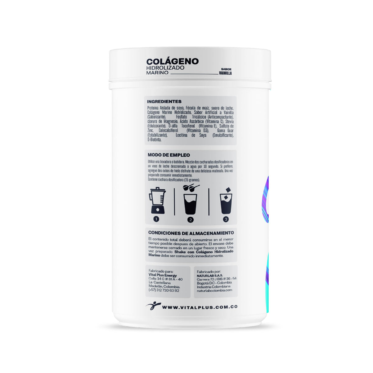 Colágeno Hidrolizado Marino | Malteada con Proteína | Biotina | Vitaminas A, E, C, B6 | Niacina | Selenio | Zinc | Hierro