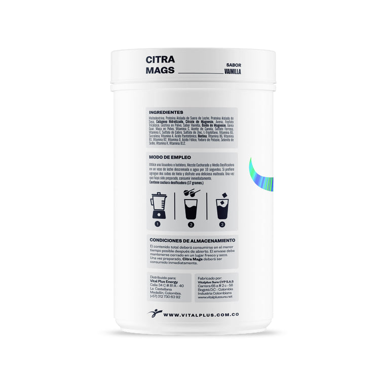 Citra Mags | Malteada con Proteína Aislado de Suero Leche | Proteína Aislada de Soya | Magnesio | Colágeno
