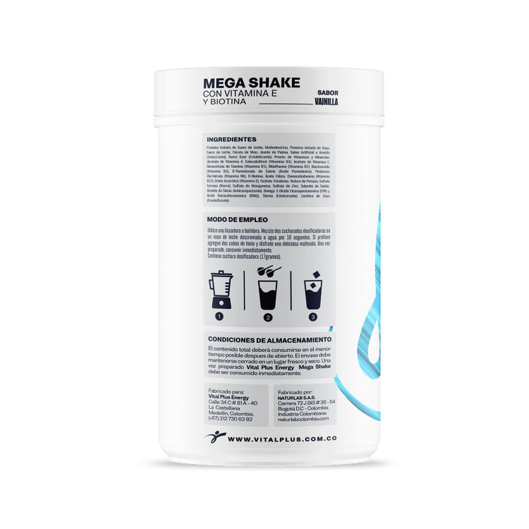 Mega shake | Malteada con Proteína | Biotina | Vitamina E, C, A, B+