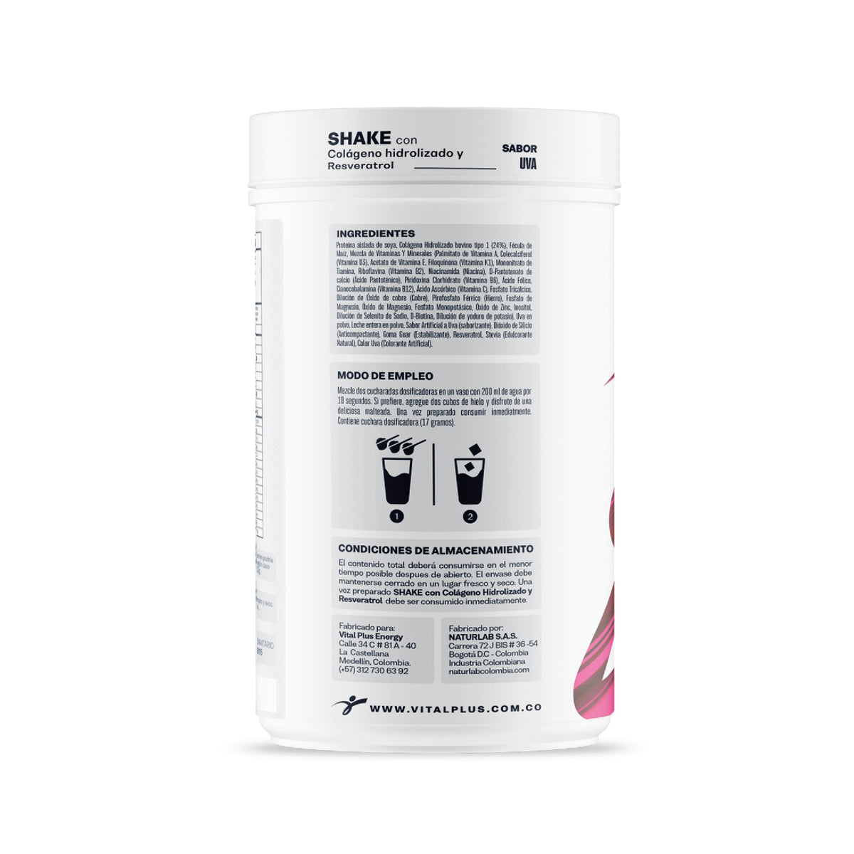 Shake con Colágeno y Resveratrol | Malteada con Proteína Aislado de Suero Leche | Resveratrol | Omega 3 | Colágeno | Sabor Uva