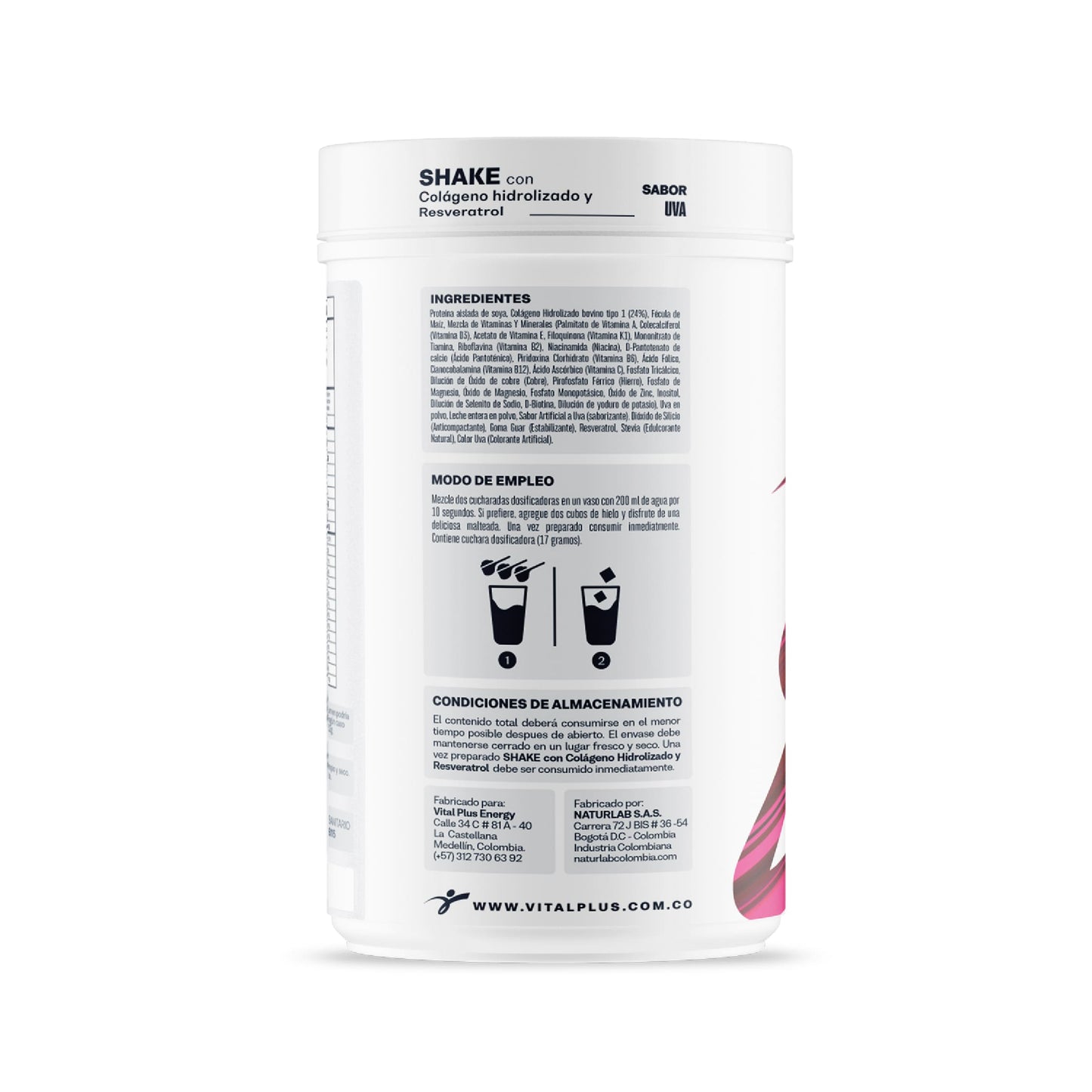 Shake con Colágeno y Resveratrol | Malteada con Proteína Aislado de Suero Leche | Resveratrol | Omega 3 | Colágeno | Sabor Uva