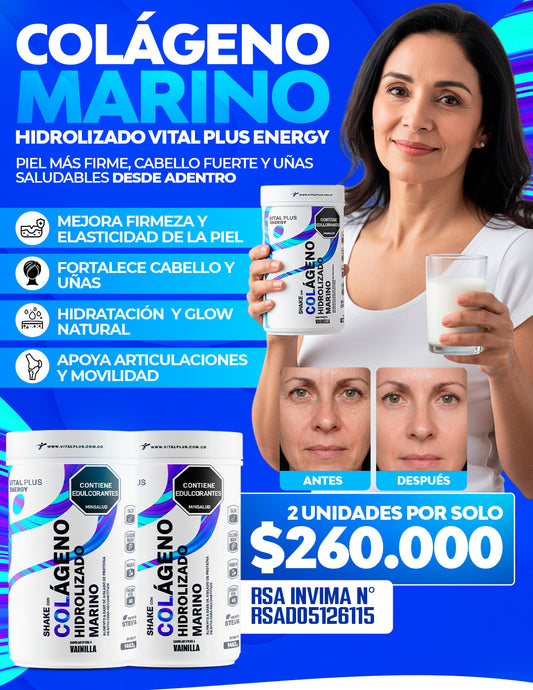 Colágeno Hidrolizado Marino | Malteada con Proteína | Biotina | Vitaminas A, E, C, B6 | Niacina | Selenio | Zinc | Hierro (Copia)