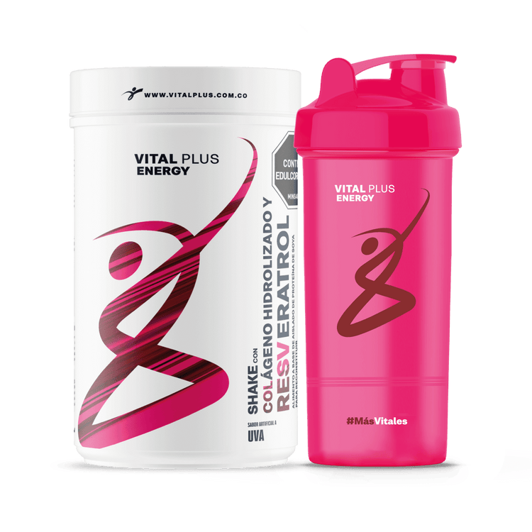Shaker Termo Mezclador + Shake con Colágeno y Resveratrol | Malteada con Proteína Aislado de Suero Leche | Resveratrol | Omega 3 | Colágeno | Sabor Uva