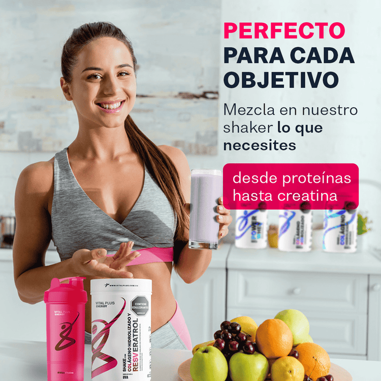 Shaker Termo Mezclador + Shake con Colágeno y Resveratrol | Malteada con Proteína Aislado de Suero Leche | Resveratrol | Omega 3 | Colágeno | Sabor Uva