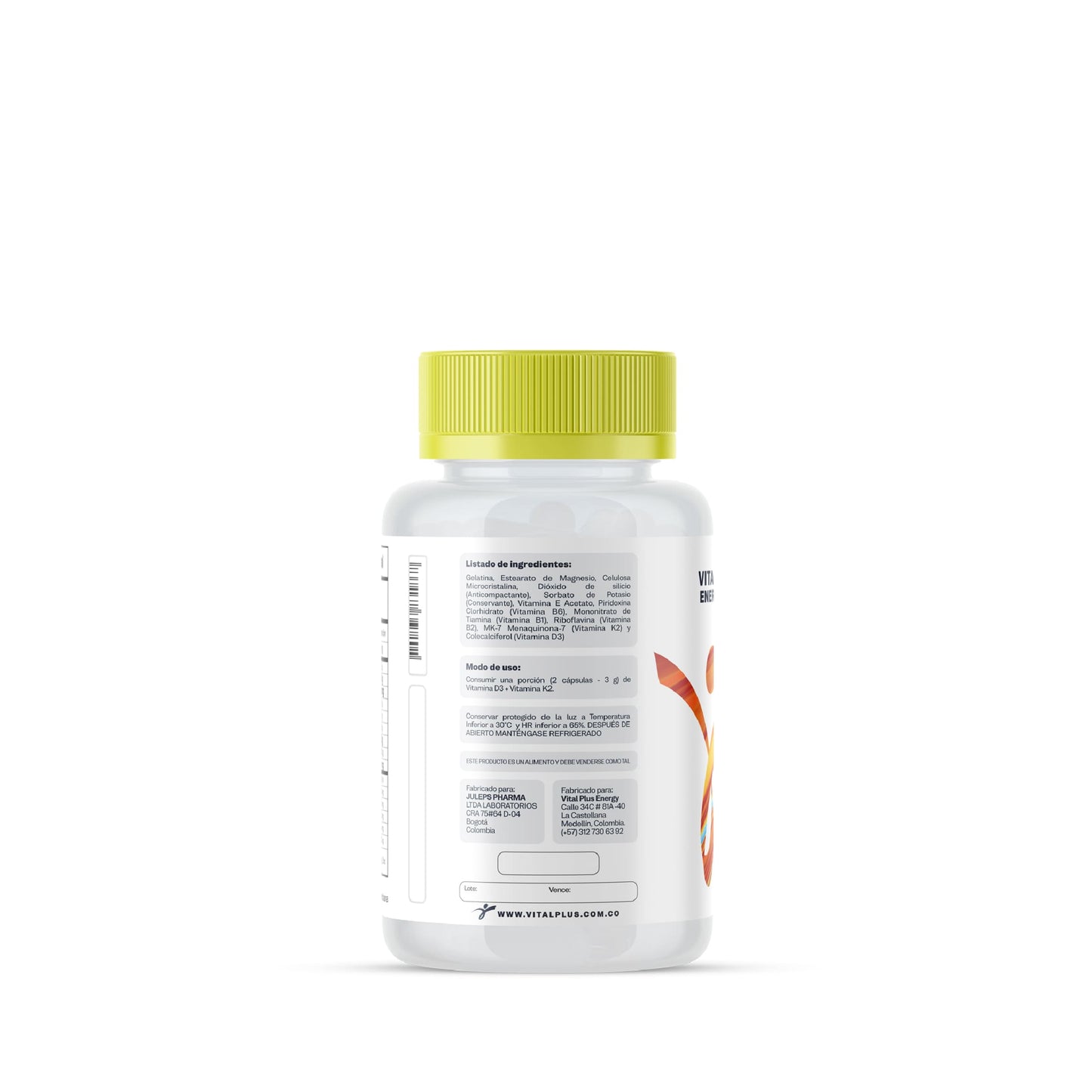 Vitamina D3 + K2 en Cápsulas Vital Plus Energy
