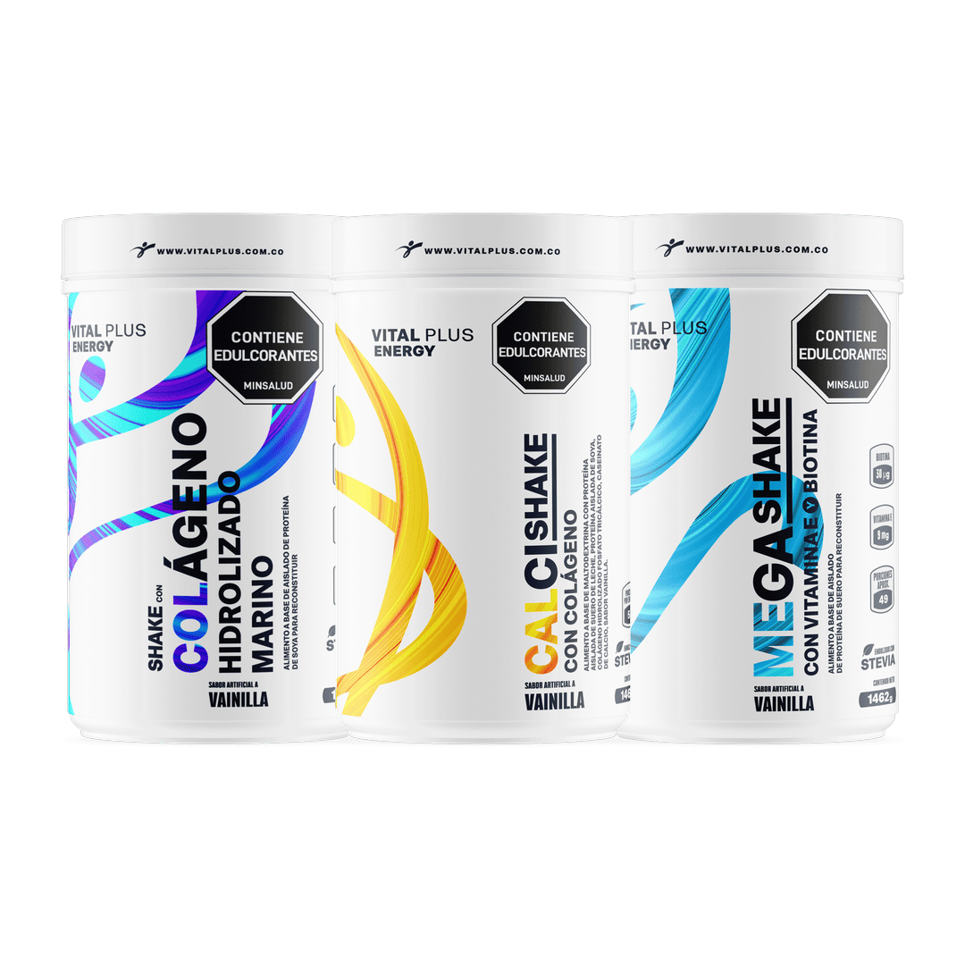 Kit Shake Con Colágeno Hidrolizado Marino + Calci Shake Con Colágeno + Mega Shake