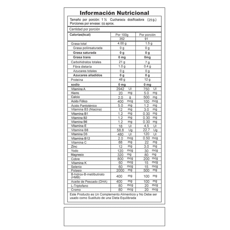 Sure-Shake Vital PLus Tabla Nutricional Sitio Web